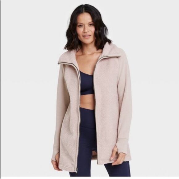 All in Motion Baby Pink Nubby Knit Teddy Activewear Zip Up Jacket Size XS - Picture 1 of 10